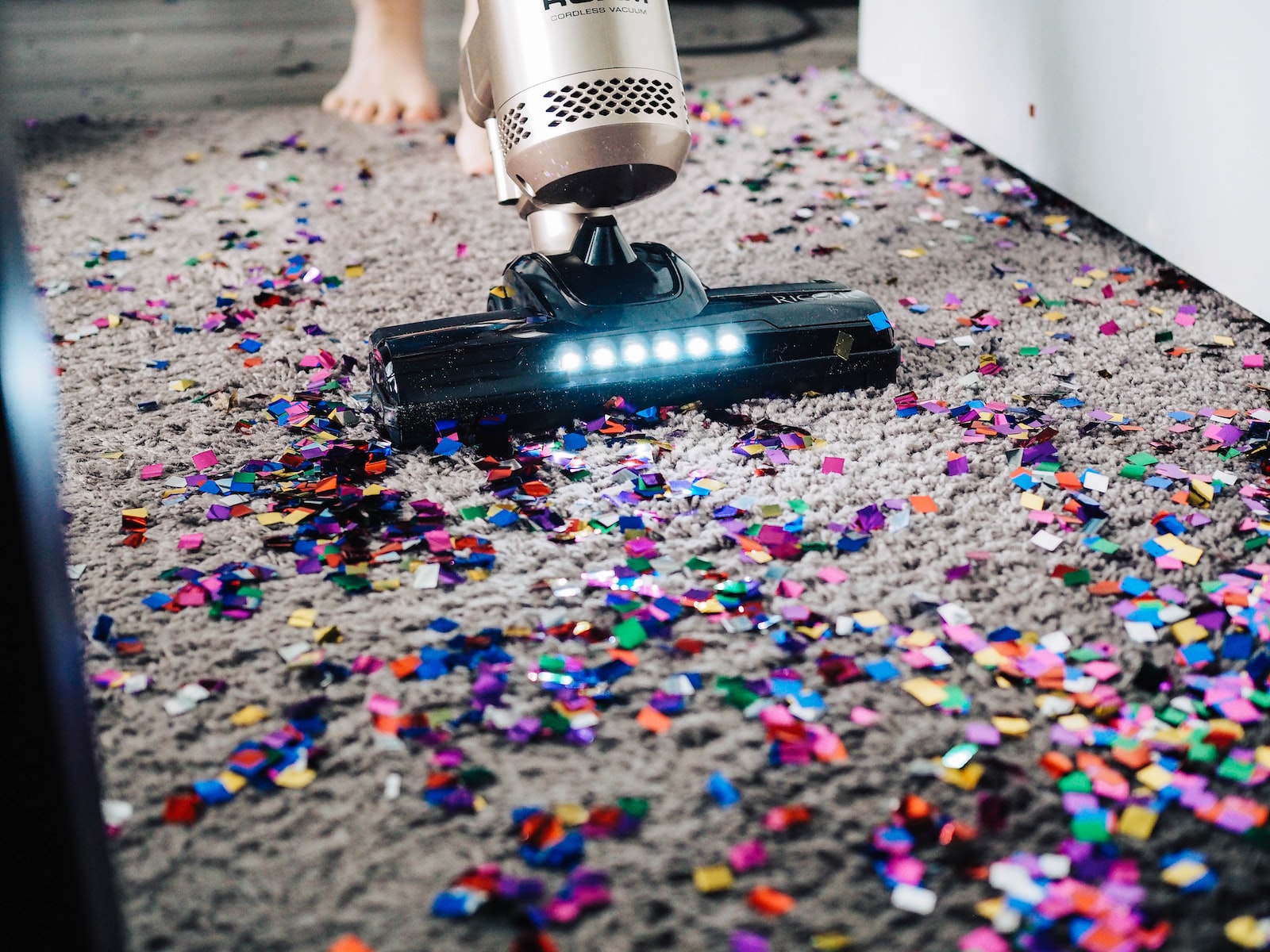 Vacuum cleaner sucks up confetti